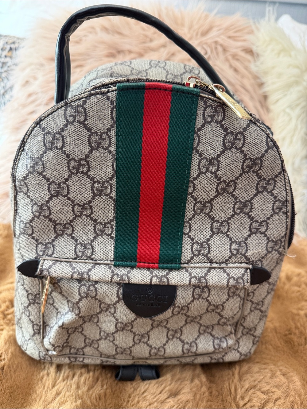 Monogram Backpack with Green and Red Stripe
